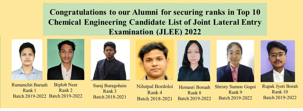 Chemical Engineering Alumni secured ranks in Top 10 in Joint Lateral Entry Examination (JLEE) 2022