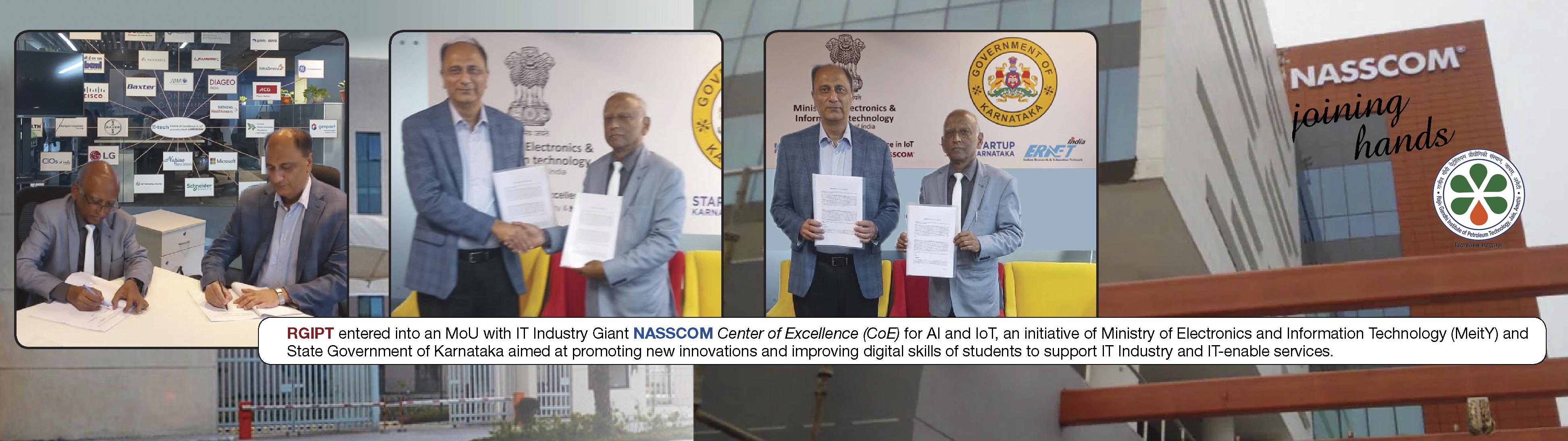 Professor A S K Sinha, Director, RGIPT signing and exchanging the MoU copy with Shri Sanjeev Malhotra, CEO, Centre of Excellence for IoT and AI, NASSCOM || Bengaluru || November 01, 2022