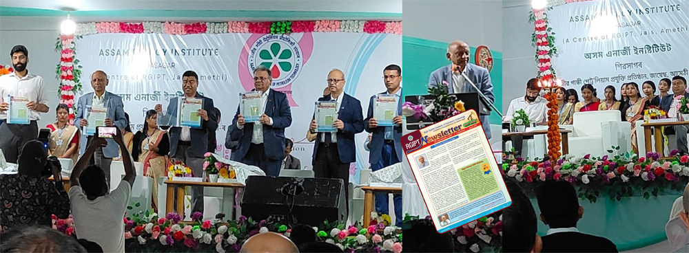 RGIPT Inaugurated the First Edition of its Newsletter (ऊर्जा प्रवाह) at the hands of Shri Rameswar Teli, Hon&apos;ble Union State Minister, Petroleum and Natural Gas and Labour and Employment amidst the presence of Shri Arun Kumar Singh, Chairman and CEO, ONGC, Shri Bhaskar Jyoti Phukan, MD, NRL, Professor A S K Sinha, Director RGIPT and the AEI Faculty || March 04, 2024	