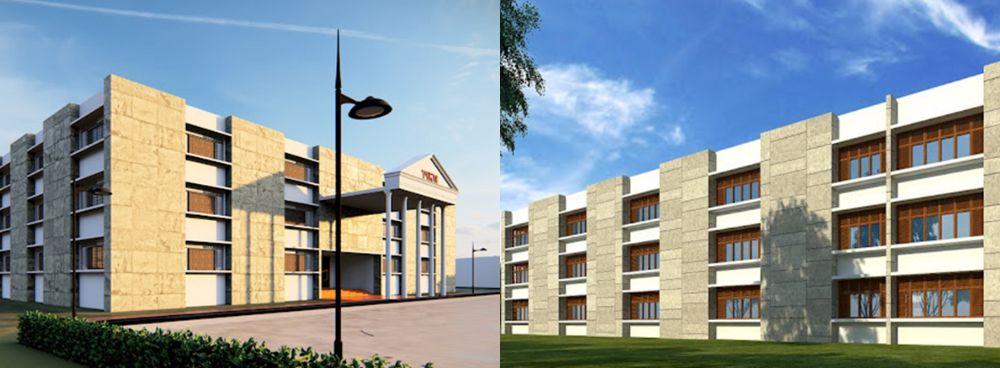 An architectural view of New Green Permanent Campus at Kambalipura, Hosakote, Bengaluru